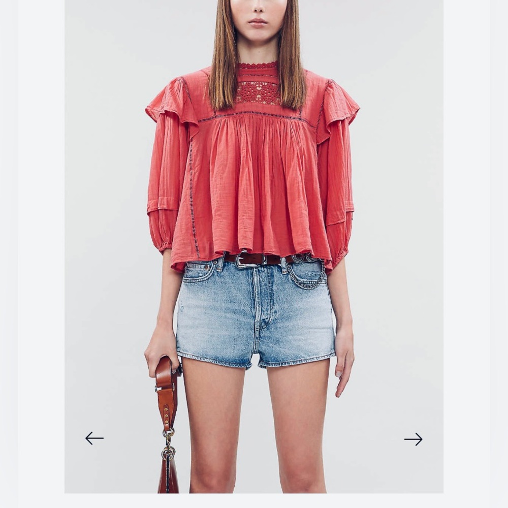 Free People Laura Western Eyelet Lace Flor E Mayo Blouse